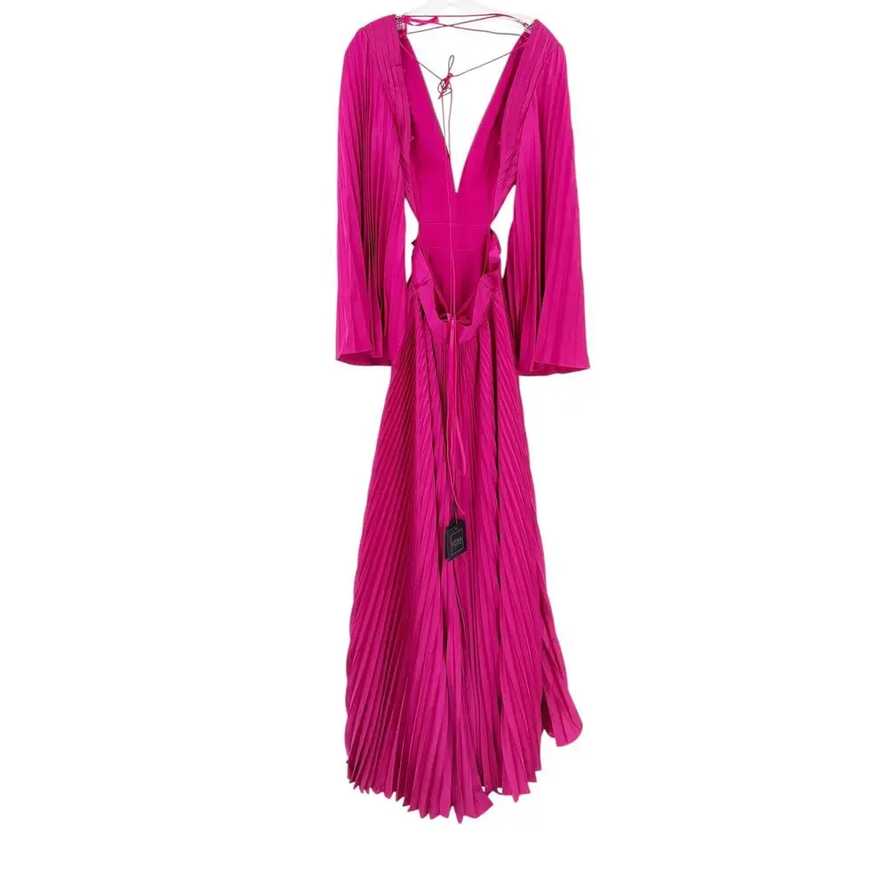 MAC DUGGAL Dress Size 4 Evening Gown NEW Fuchsia Pleated Cut Out Lace Up Back - Picture 5 of 7